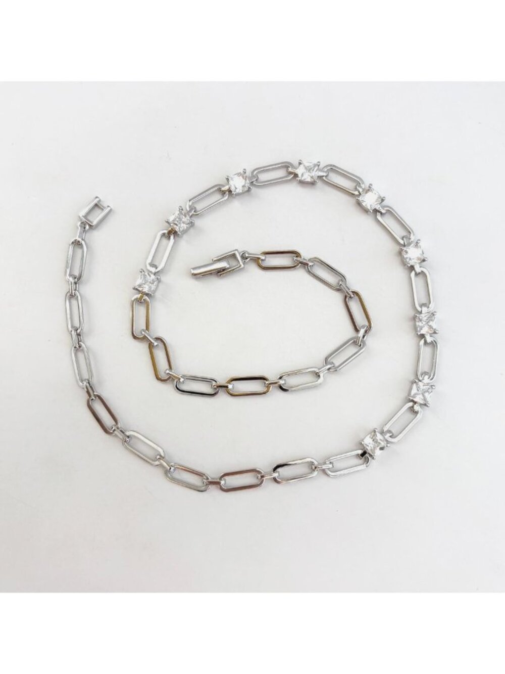 Paper Clip & Cubic Zirconia Vintage Minimalist Sterling Silver 925 Necklace 16"